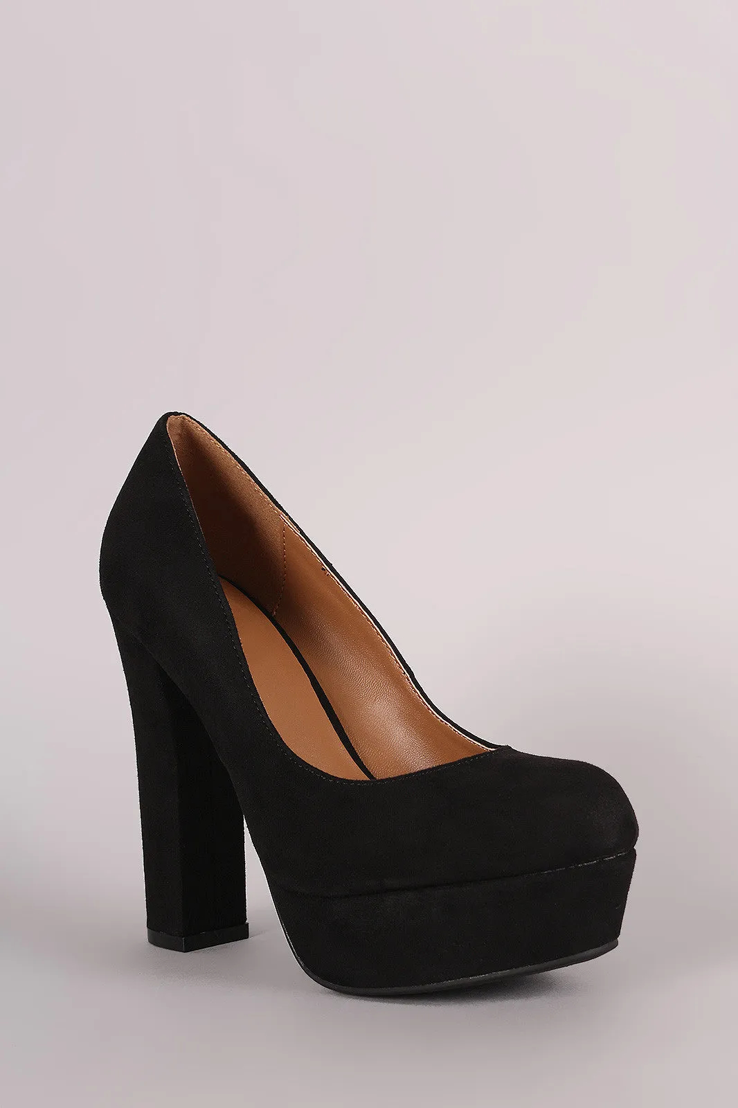 Bamboo Suede Chunky Heeled Platform Pump