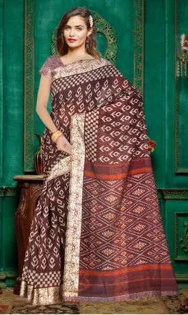 Dark Maroon Women Cotton Satin Printed Saree