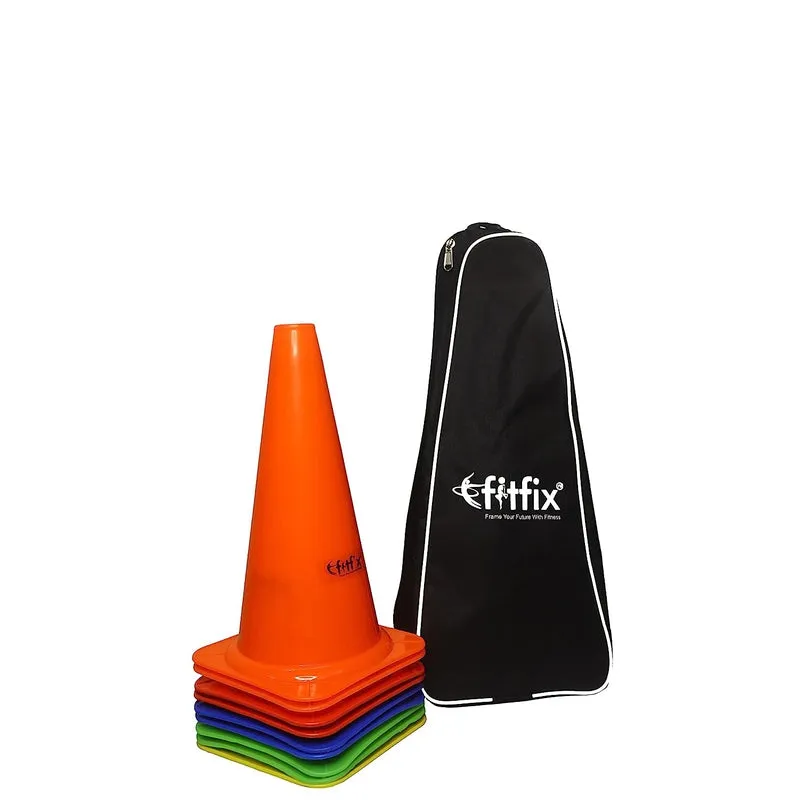 Fitfix Large Marker Cones with Carry Bag (Pack of 12 Cones) Height - 12 Inches | Space Marker Agility Cones for Sports Training