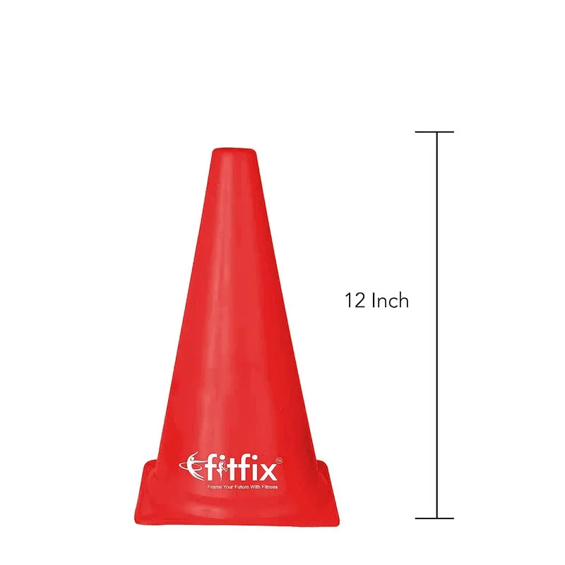 Fitfix Large Marker Cones with Carry Bag (Pack of 12 Cones) Height - 12 Inches | Space Marker Agility Cones for Sports Training