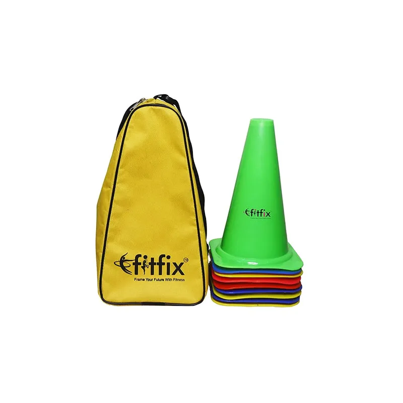 Fitfix Medium Marker Cones with Carry Bag (Pack of 12 Cones) Height - 9 Inches | Space Marker Agility Cones for Sports Training