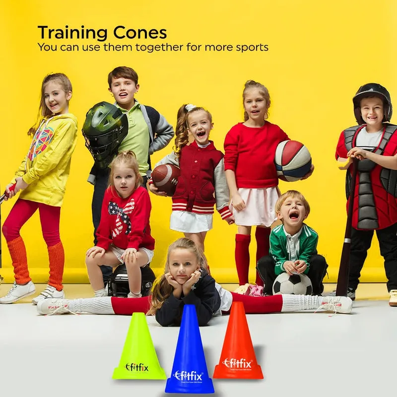 Fitfix Medium Marker Cones with Carry Bag (Pack of 12 Cones) Height - 9 Inches | Space Marker Agility Cones for Sports Training