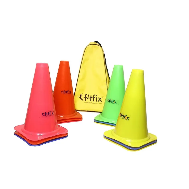 Fitfix Medium Marker Cones with Carry Bag (Pack of 12 Cones) Height - 9 Inches | Space Marker Agility Cones for Sports Training