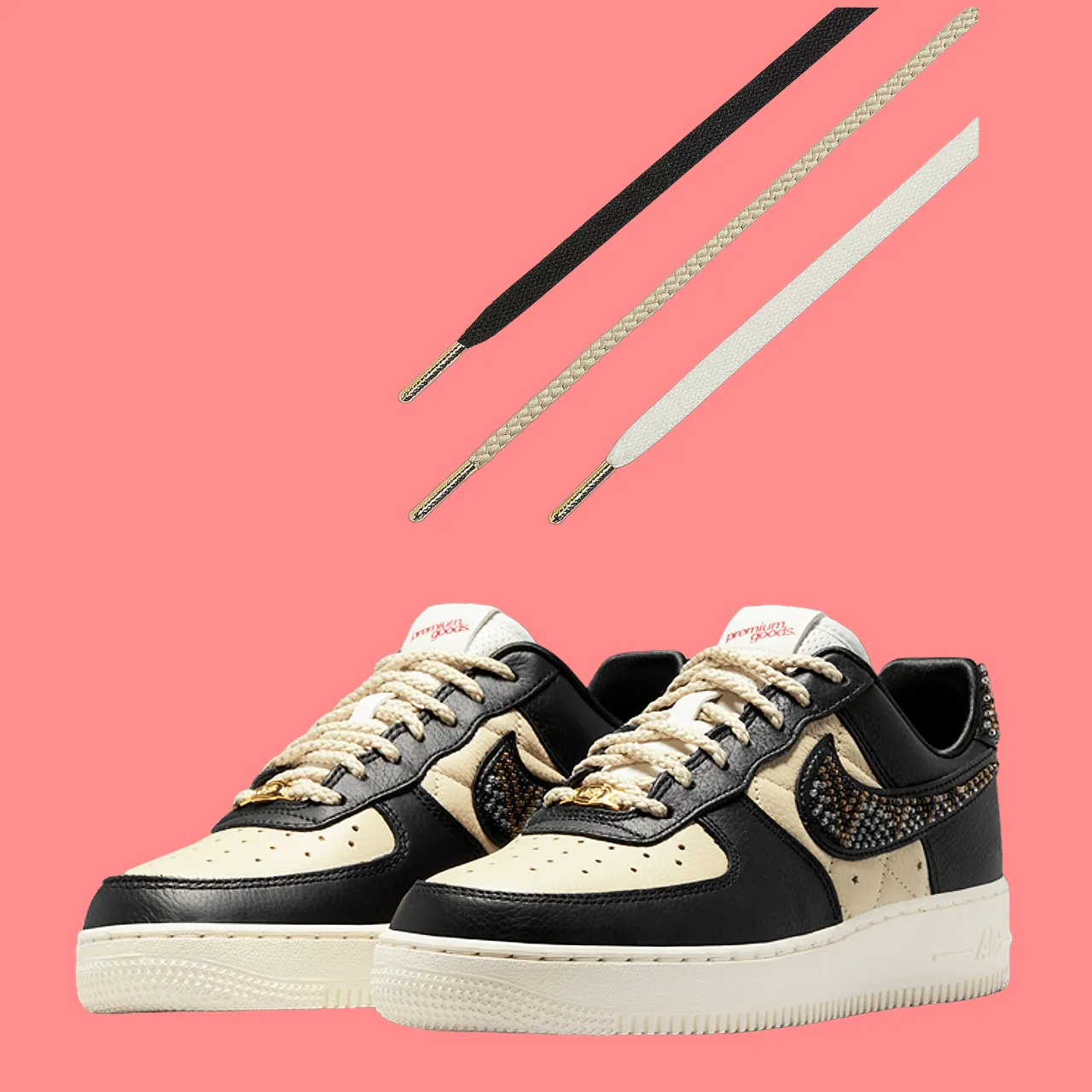 Nike Mens Size 17.5 Premium Goods Air Force 1 Sophia DV2957-001 New Biege/Black