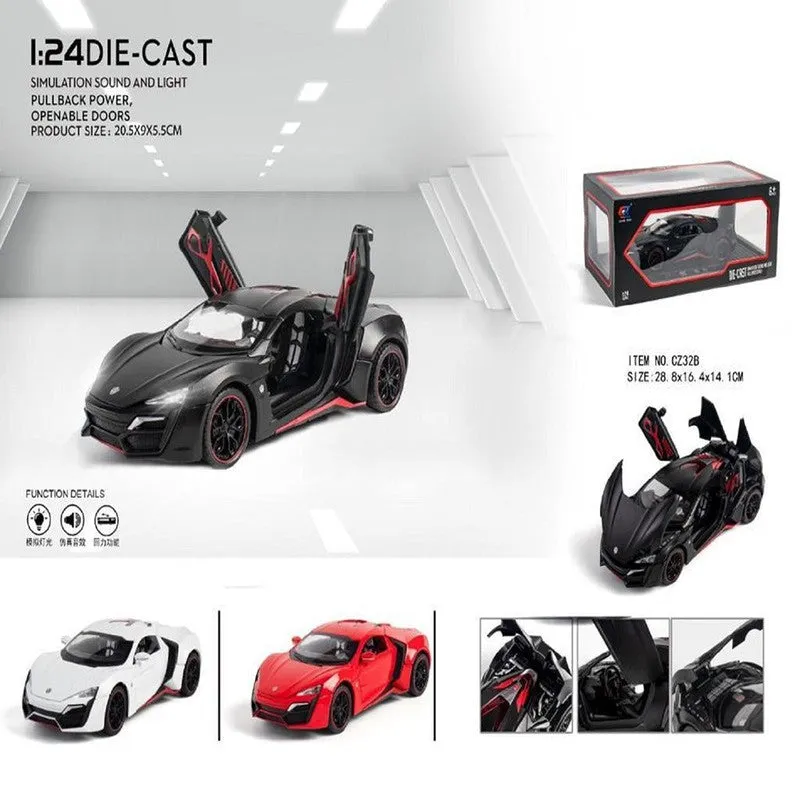 Resembling Hyper Spec Lykan Diecast Car | White | 1:24 Scale Model