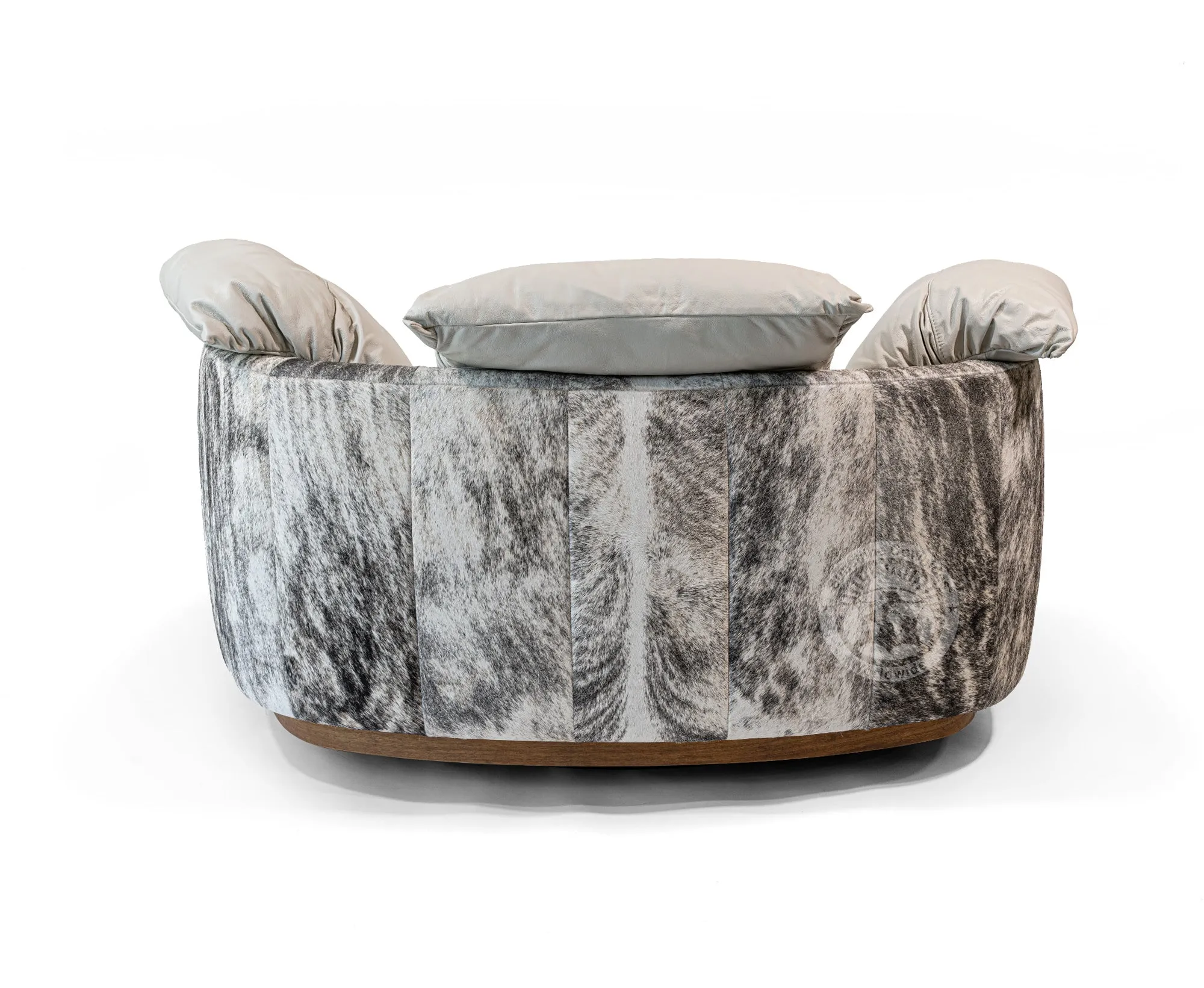 Swivel Leather Love Chair with Hair On Cowhide Accents - Ivory