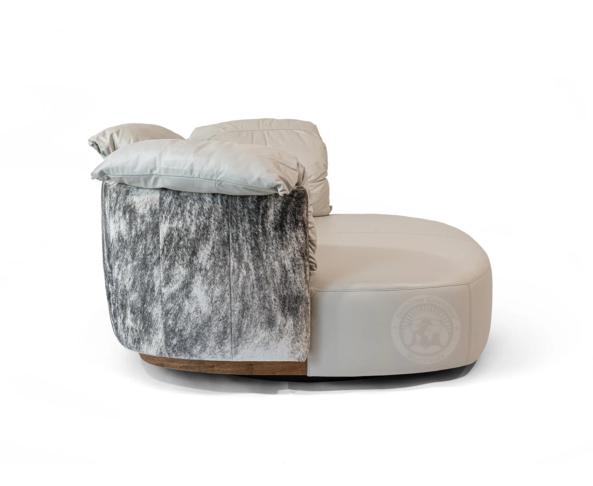 Swivel Leather Love Chair with Hair On Cowhide Accents - Ivory