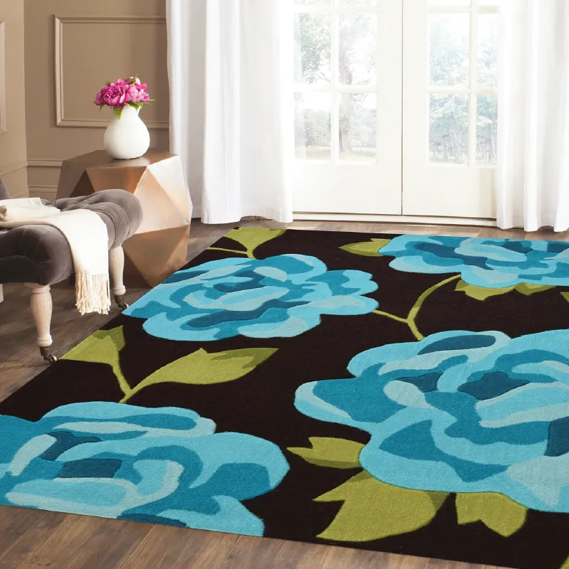 Teal and Brown Flower Rug - Nevada