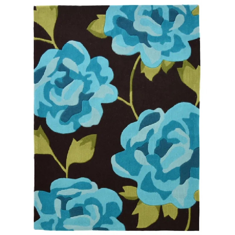 Teal and Brown Flower Rug - Nevada